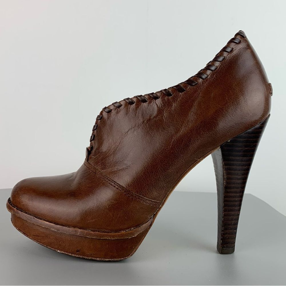 UGG Women Size 8 Jamison Brown Leather 5” Platform Heels-All Leather w/Sheep Fur